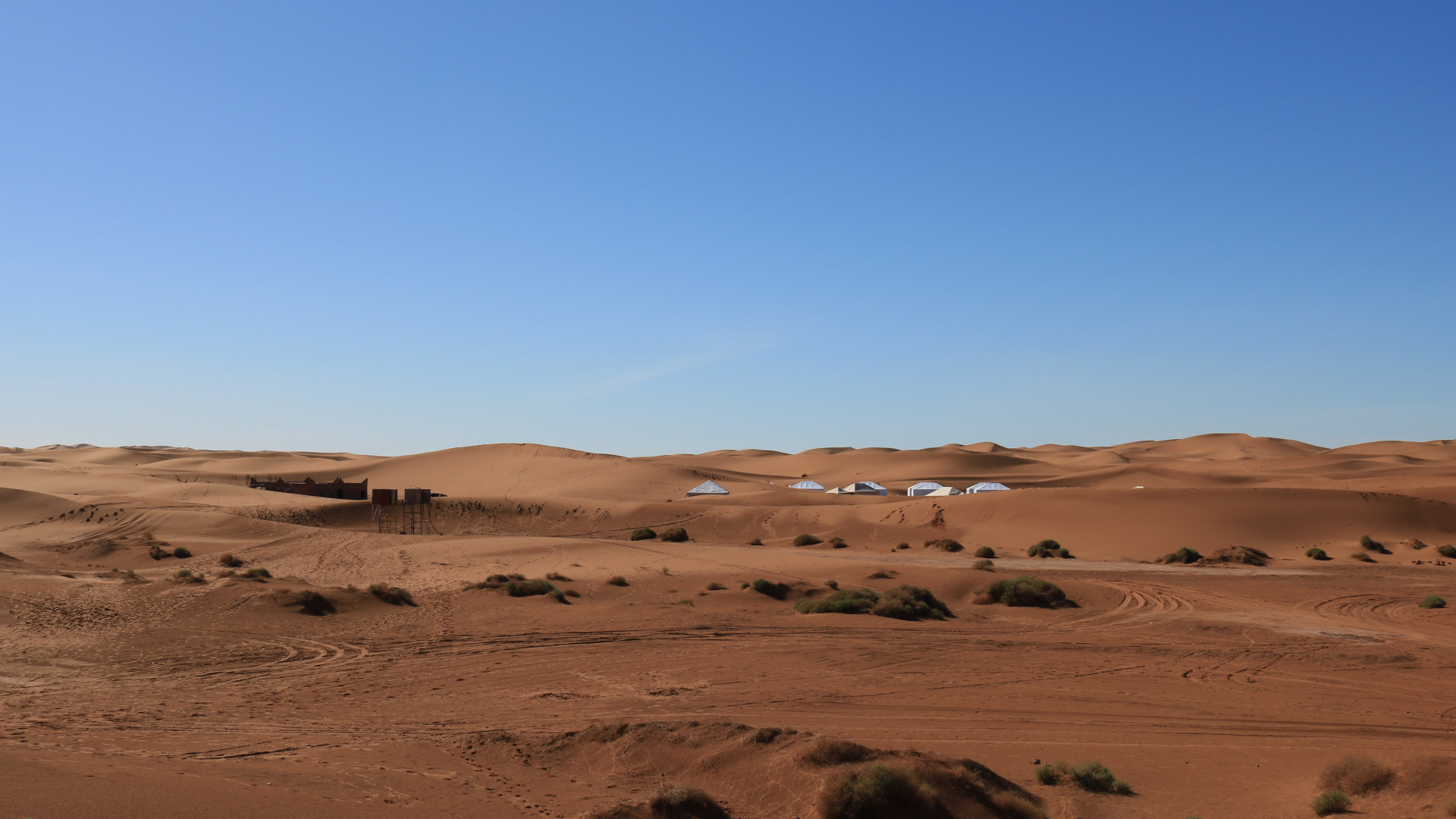 Luxury desert camp surrounded by Sahara dunes in Morocco